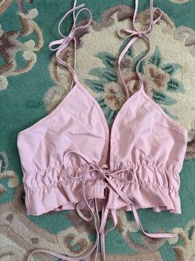 Pink Tie-Front Crop Top